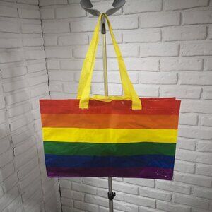 Ikea Large Rainbow Colored Striped Reusable Tote Bag